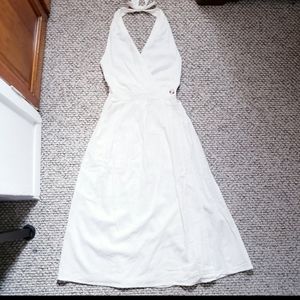 Ivory Halter Linen  Wrap Dress